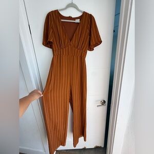 emory park Rust Striped V-Neck Jumpsuit
